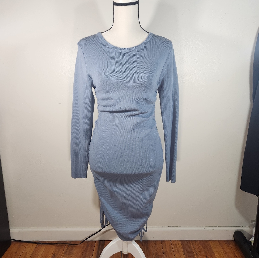 Princess Polly Long Sleeve Rouched Sides Slimming Blue Size Large Dress